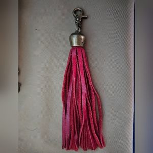 Lucky Brand Tassel Keychain Brass Top Leather Tassles Salmon Purse Charm